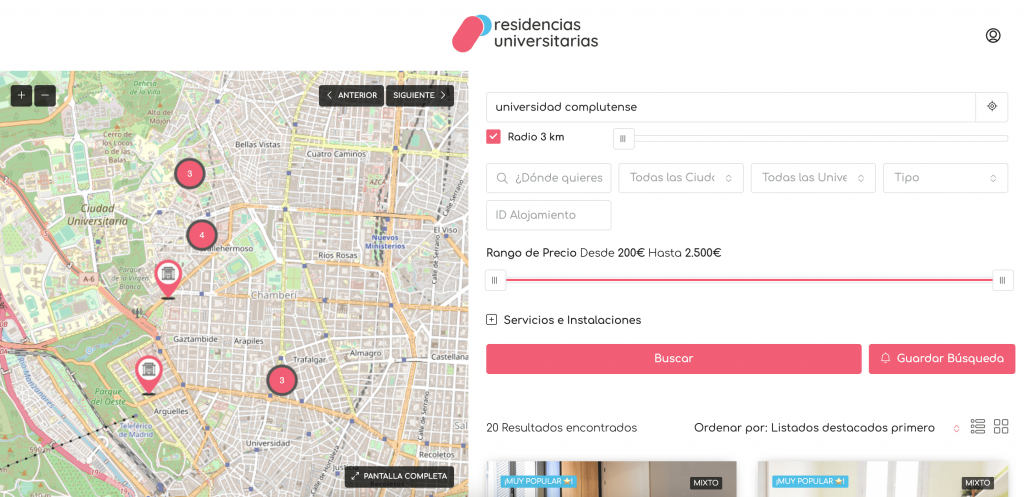Buscador de residencias universitarias